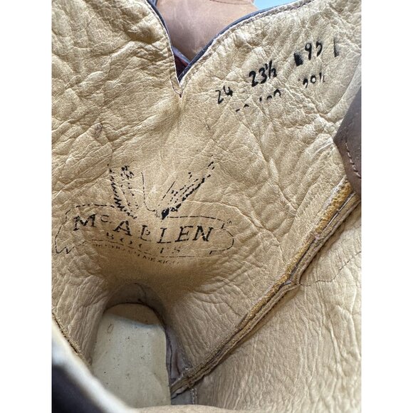 McAllen Women's Leather Western Cowboy Boots Tan Square Toe - Picture 6 of 14